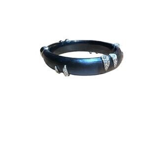 Alexis Bittar Lucite Bangle Bracelet Swarovski Crystal Dark Gray Magnetic